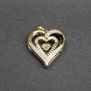 Moissanite Pendant Double Heart Articulated Necklace Gold Plated Silver 1CT CTTW